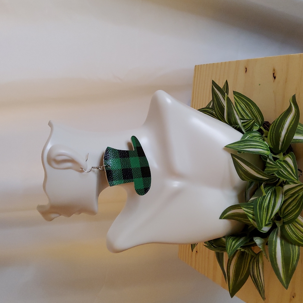 Green & Black Plaid Hat Earrings